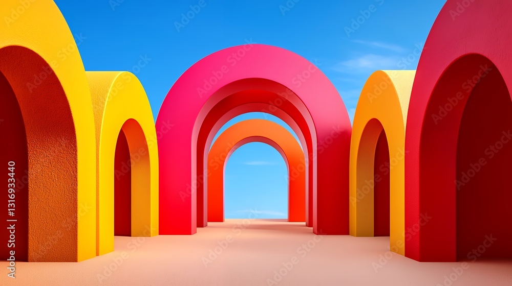 Poster vibrant colorful archway abstract 3d rendering