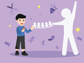 Creative Boy Making a Paper Chain of People, Symbolizing Unity and Craftsmanship.