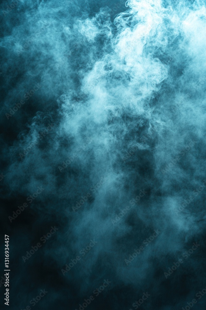 Poster ethereal teal smoke rising in a dark background creating a mysterious and atmospheric scene for abst