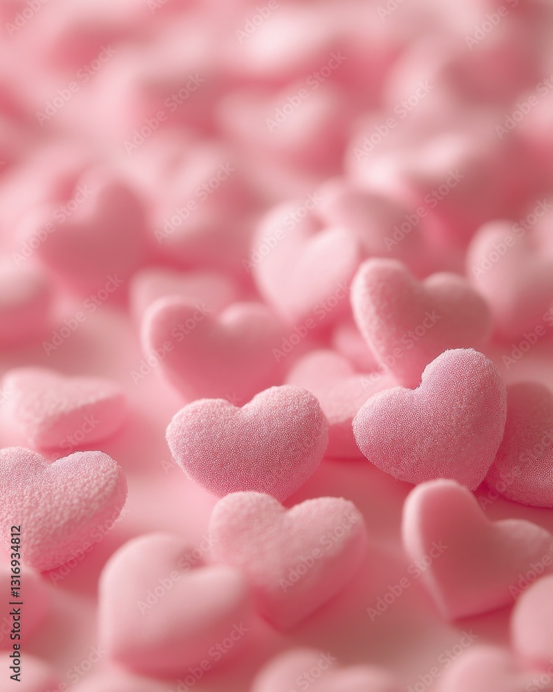 Poster delicate pink heart candies scattered across a soft surface creating a romantic and sweet mood with 