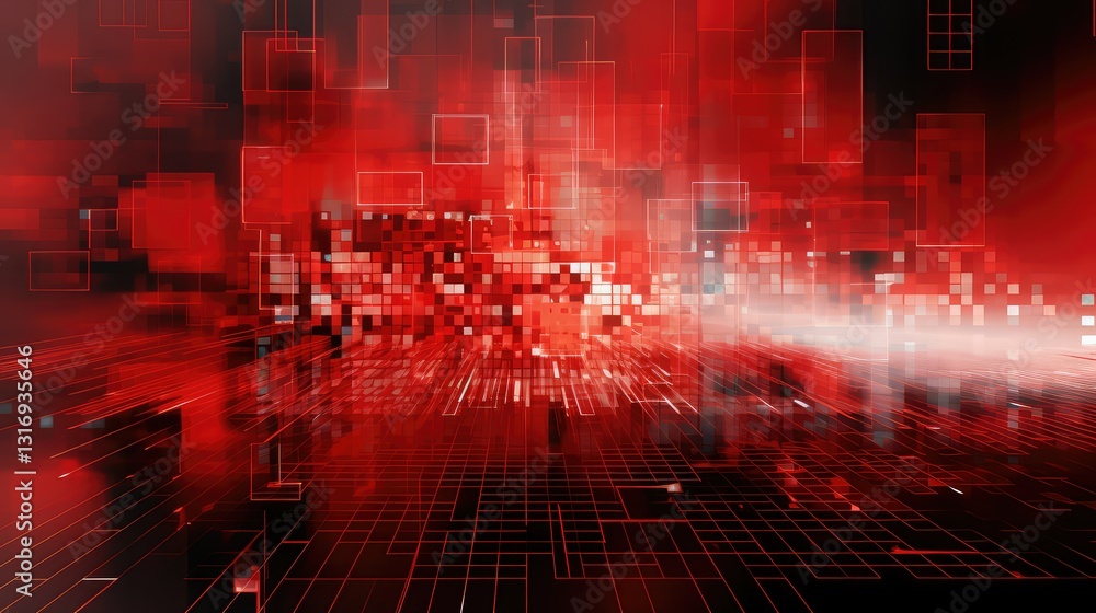 Aufkleber pixels abstract tech red background