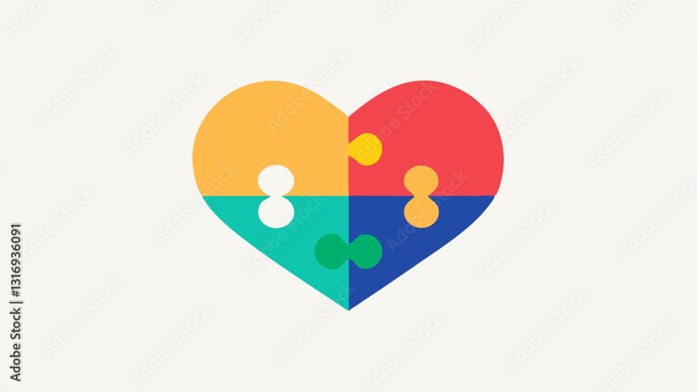 Poster puzzle pieces connecting colorful puzzle pieces coming together to form a heart illustrating how sha