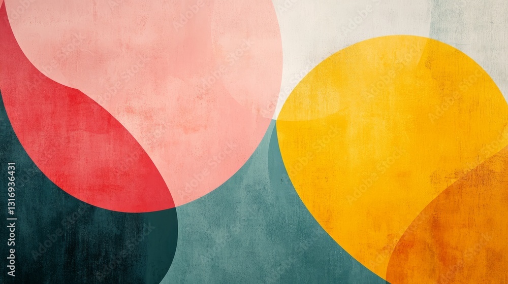 Poster abstract shapes representing harmony and gender equality, minimalistic design with soft colors
