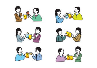 乾杯する2人組イラスト　セット
