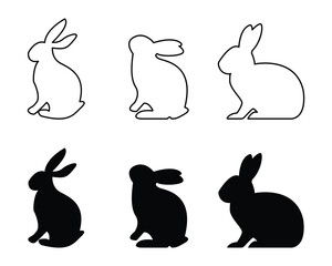 Set of rabbits silhouettes. Easter and black silhouette  Bunny
