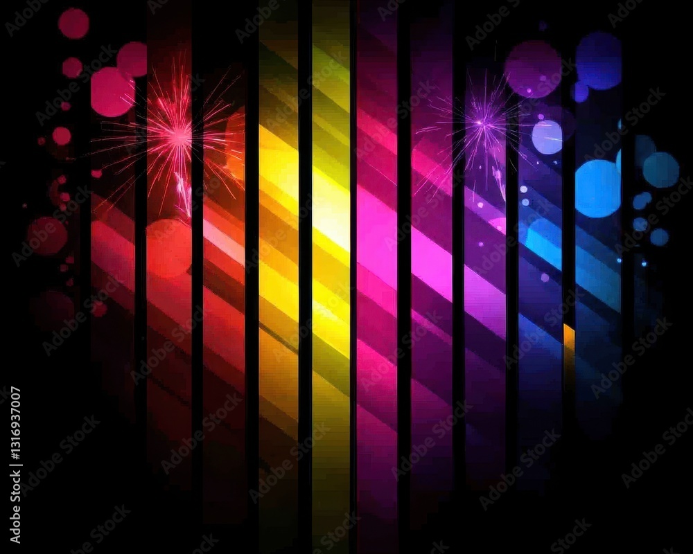 Poster a colorful abstract background with vibrant stripes and light effects, creating a lively and dynamic