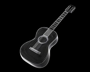 Abstract Line Art Illustration of an Acoustic Guitar on Black Background