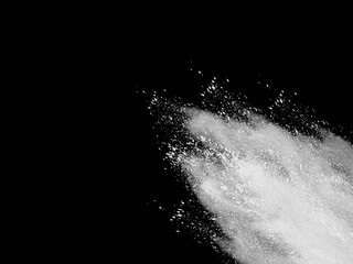 White color powder explosion isolated on white background. Colored cloud. Colorful dust explode. Paint Holi	