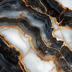 Obraz premium Abstract black, grey, white marble texture with gold veins.
