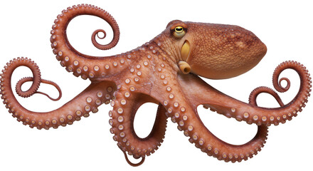 Fototapeta premium Isolated Octopus with Curled Tentacles on White Background for Stock Imagery