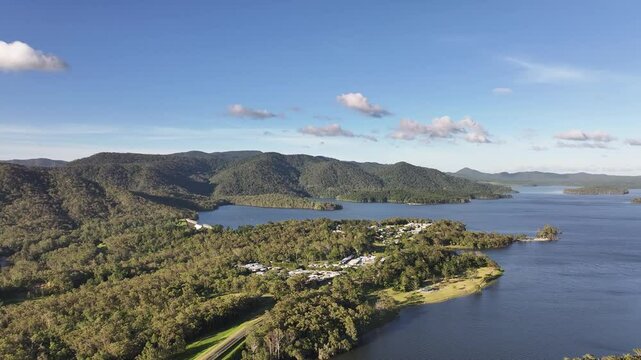 Aerial footage of Lake Tinaroo wall Queensland Australia