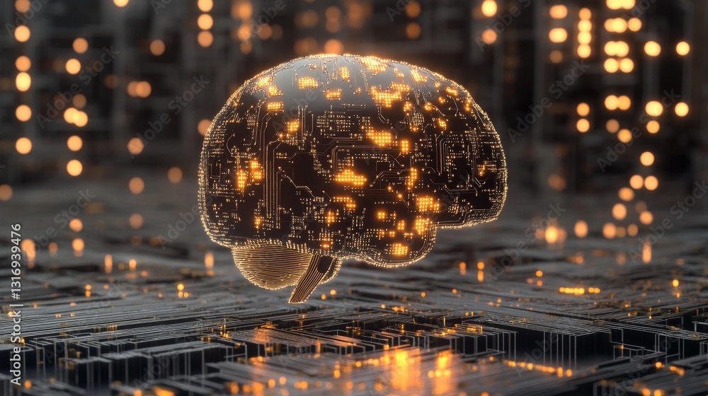 Poster create prompts for stock photos related to ai digital brain, machine learning, neural network, artif