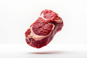 Obraz premium Raw beef steak floating against a white background