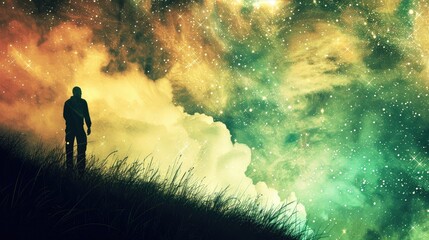 A person standing on a grassy field