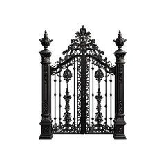 Naklejka premium Ornate Black Wrought Iron Gate with Pillars
