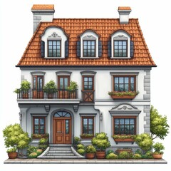 Fototapeta premium Elegant European-Style Townhouse with Lush Garden