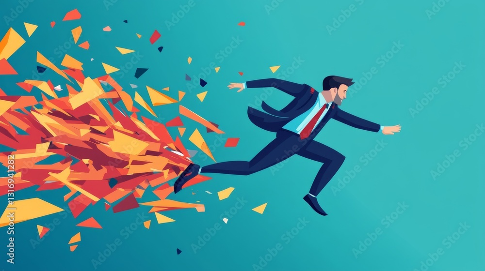 Poster Create  prompts for stock photos related to Businessman slide and falling with falling down arrow, business failure flat design concept with - characters and ending with