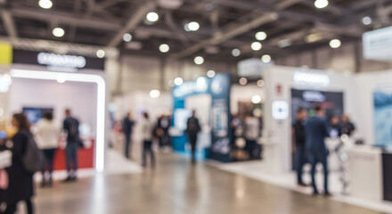 blurred Dynamic Business Expo with Lively Crowds and Vibrant Booths