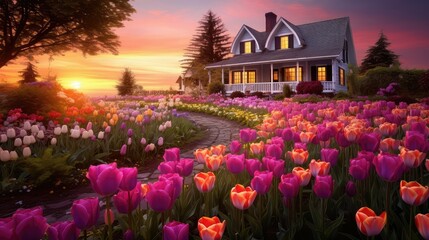 tulips house spring flowers