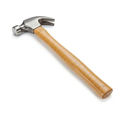 Claw hammer with wooden handle on white background