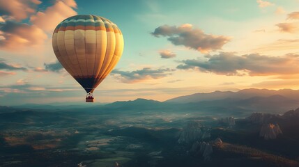 Obraz premium Flying high in hot air balloon, adventure in nature.
