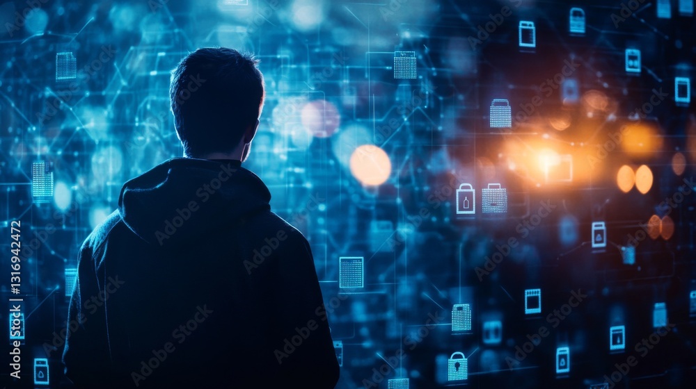 Leinwandbilder Create  prompts for stock photos related to Cyber security concept. Secure access to user's personal information, information security and encryption with - characters and ending with