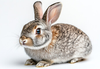 Obraz premium photograph of a gray rabbit on a white background, studio shot,