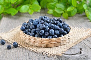 Bilberry in a wicker basket