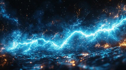 Fototapeta premium Powerful electric energy surge through dark terrain