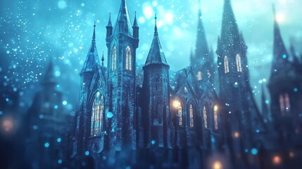 Naklejka premium Enchanting gothic castle in winter snowfall.