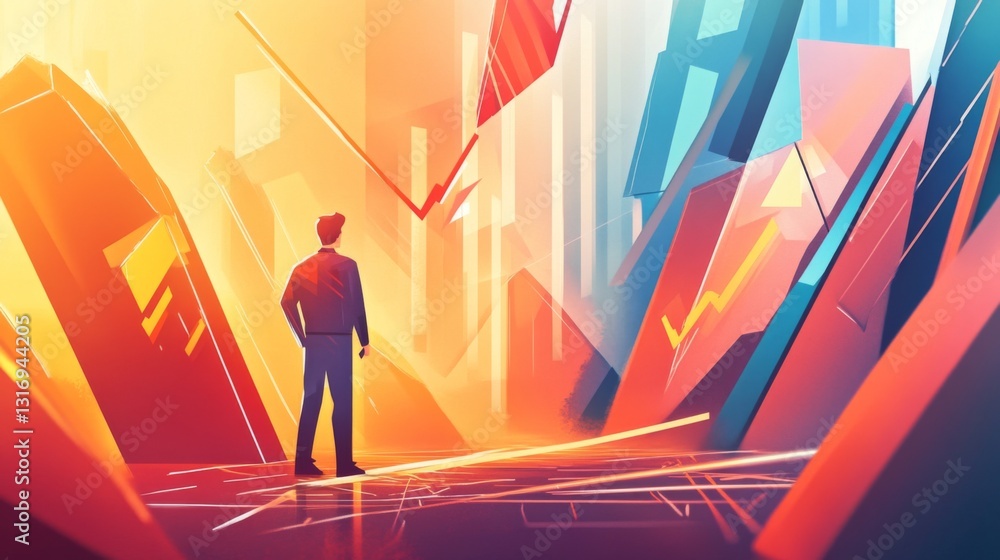 Poster Create  prompts for stock photos related to Stock Market Crash Illustration with Decreasing Graph and Arrow Going Down with - characters and ending with