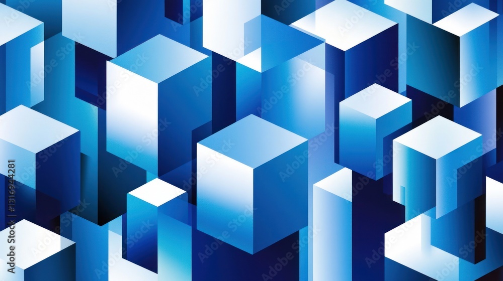 Poster abstract blue 3d cube pattern background.