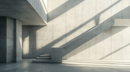 Sunlit Concrete Staircase: Modern Architectural Design