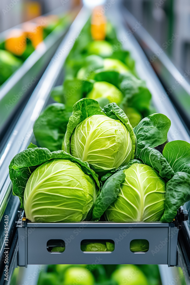 Poster conveyor belts facilitate the streamlined movement of fresh cabbages into shipping containers, showc