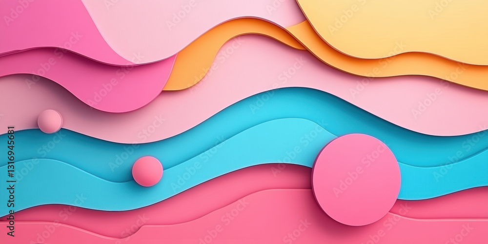 Poster neon background, abstract neon violet textures with floating design elements.