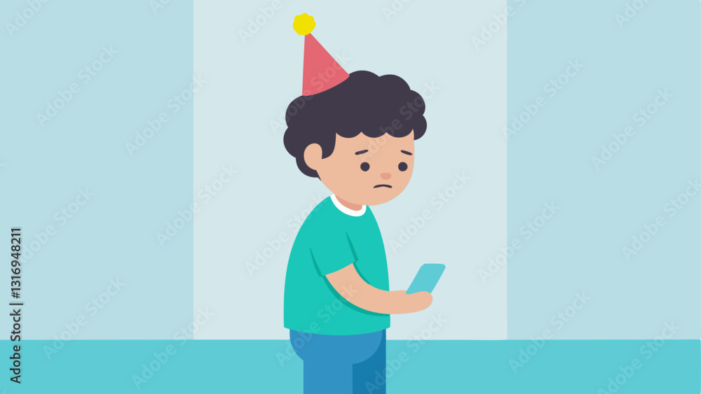 Poster social interaction skills an of a child at a birthday party standing awkwardly in the corner with th