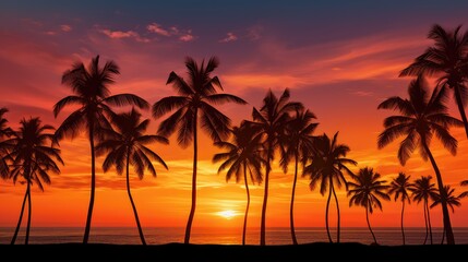 fronds palm trees sunset
