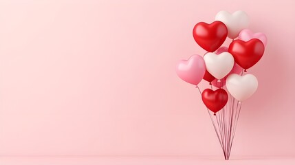 Pink and Red Heart-Shaped Balloons Against Soft Background.