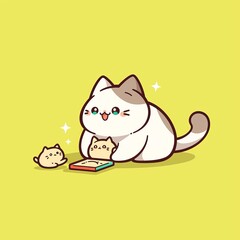 Cute Cats Playing Game Yellow Background
