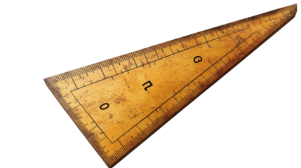 Vintage Triangular Ruler: A close-up shot of an old wooden triangle ruler, showcasing its worn texture and precise markings, evoking a sense of nostalgia and the legacy of craftsmanship.