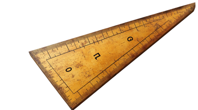 Vintage Triangular Ruler: A close-up shot of an old wooden triangle ruler, showcasing its worn texture and precise markings, evoking a sense of nostalgia and the legacy of craftsmanship.