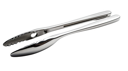 Fototapeta premium Precision Grip: A close-up shot showcasing gleaming metal tongs, an essential culinary tool for effortlessly handling food items with precision and ease. 
