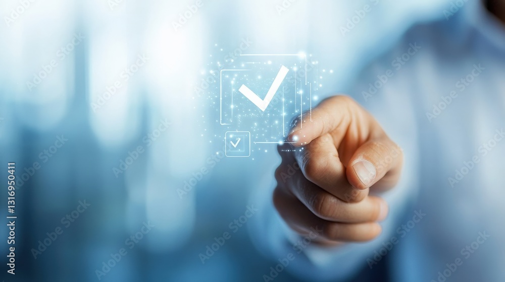 Aufkleber digital verification process corporate office technology interaction modern workspace close-up view 