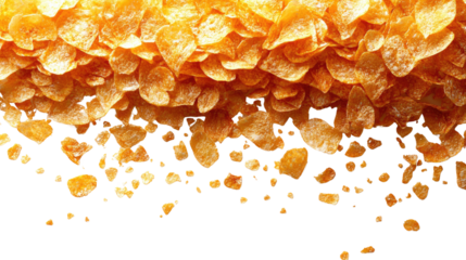 Crispy Flakes Avalanche: A vibrant cascade of golden flakes, suggesting a breakfast delight or snack sensation, beautifully lit and offering a sense of abundance and texture.