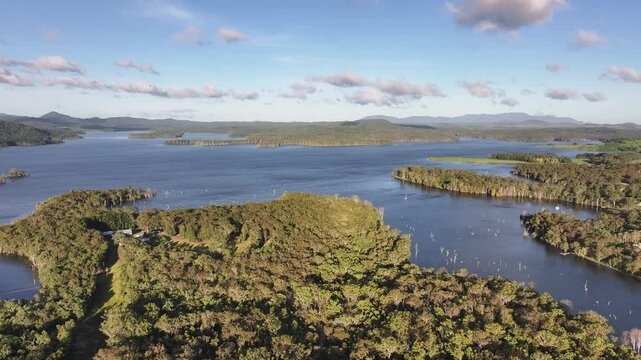 Aerial footage of Lake Tinaroo wall Queensland Australia