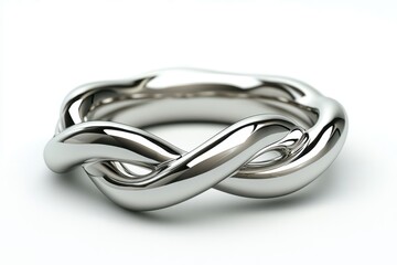 Naklejka premium Elegant Silver Ring with Intricate Twisted Design on White Backdrop Capturing Modern Jewelry Style and Minimalist Aesthetic for Stock Photography