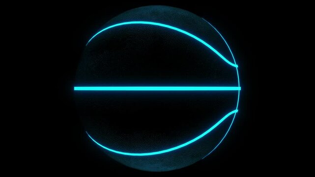 Basketball animation on green background. Basketball ball spinning on a green screen - chromakey background, loop. Black abstract neon basketball ball on black background, modern sport illustration