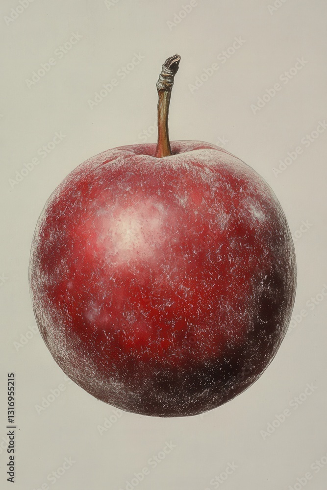 Poster captivating close up of a vibrant red apple with a delicate stem against a soft neutral background f