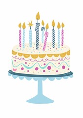 A Colorful Birthday Cake with Candles