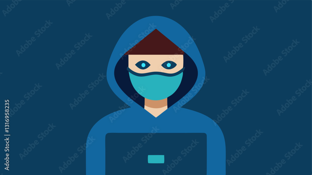 Poster privacy mask a person wearing a privacy mask while accessing a device symbolizing the need for anony